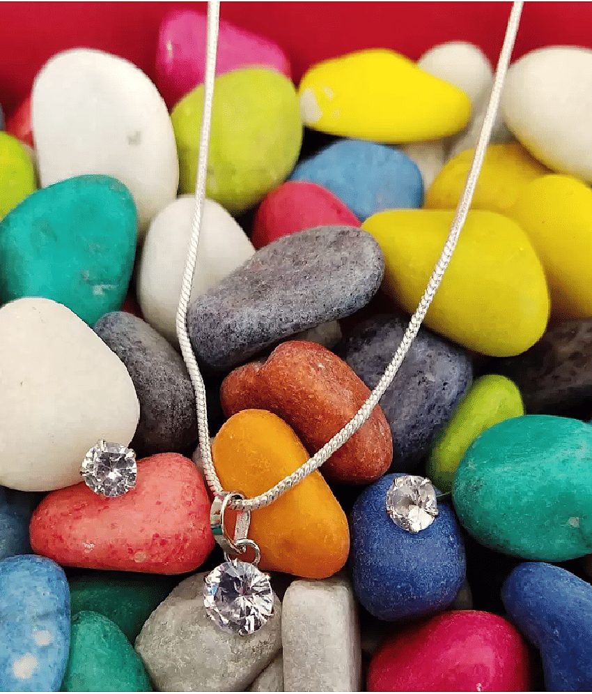 PUJVI Silver Pendant set ( Pack of 1 )