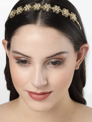 NVR  Women Gold-Plated Kundan Embellished Hairband-Onesize / Gold / Metal