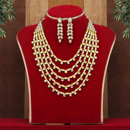 Yellow Color Kundan Necklace Set-Adjustable rope / yellow / Necklace Length: 16.00 CM x Width: 8.00 CM