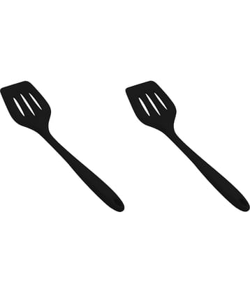 Baskety Silicone Slotted Flexible Kitchen Spatula ( Pack of 2, Black )