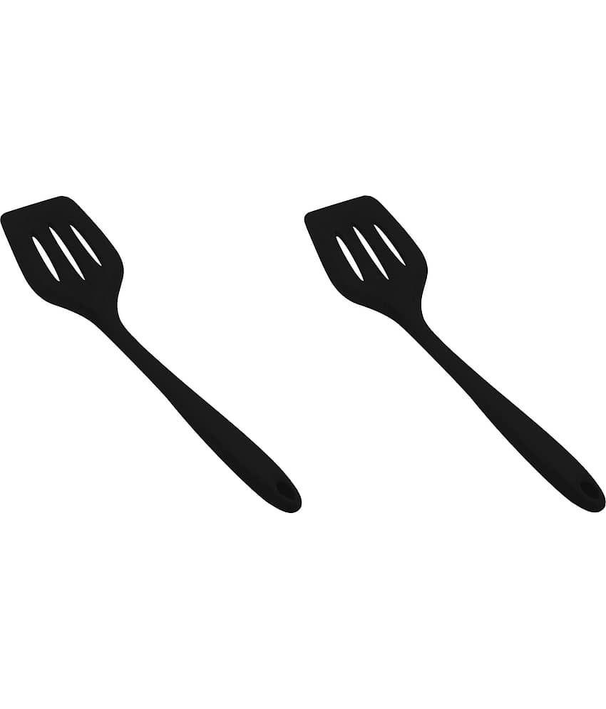 Baskety Silicone Slotted Flexible Kitchen Spatula ( Pack of 2, Black )