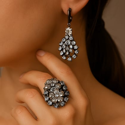 Amer Blue Topaz Earrings and Ring Set-US 9