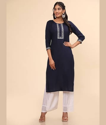 Vbuyz - Blue Rayon Women's Straight Kurti ( Pack of 1 )