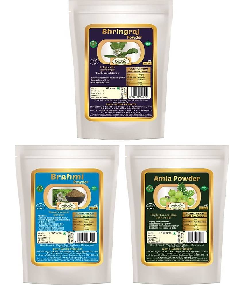 Biotic Natural Bringraj, Brahmi and Amla Powder - 300 gms (100 gms Each)