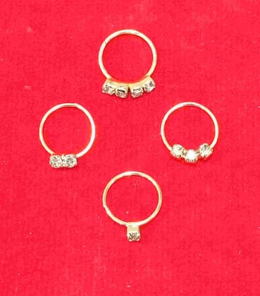 Gold-Plated Plated Brass, Metal, Alloy, 1 or 2 or 3 or 4 Stone Nose Ring Pack of 4