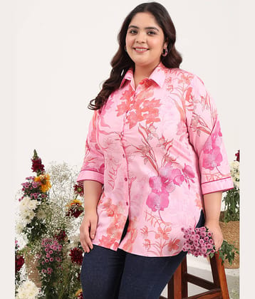 Tissu Women's Cotton Printed Shirt Style Kurti - ( Pink )