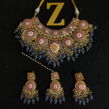 ZEVAR I Meenakari Choker Necklace With Earrings And Maangtika Set