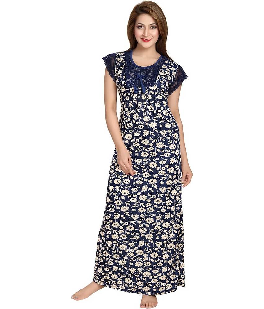 Raj Satin Nighty & Night Gowns - Blue Single