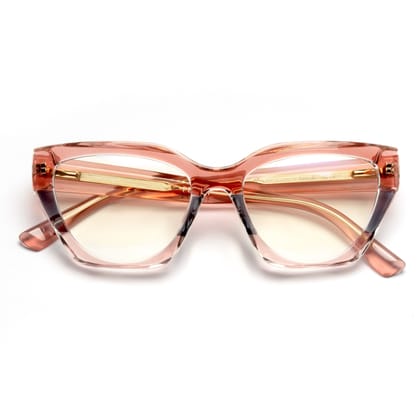 PERKEY Full Rim Cat Eye Blue Light Cut & Antiglare Computer Eyeglasses For Women | Bold Style | - OPTL0017-C2-Medium / Pink / Clear