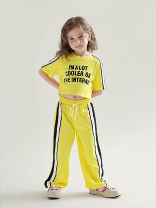 Girl's Imported Yellow Co-Ord Set  [GCS-7407] (4-11 Years)-5-6Y (Size - 26) / Imported / Yellow