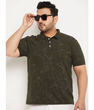 RELANE Pack of 1 Cotton Blend Regular Fit Printed Half Sleeves Men's Polo T Shirt ( Olive )