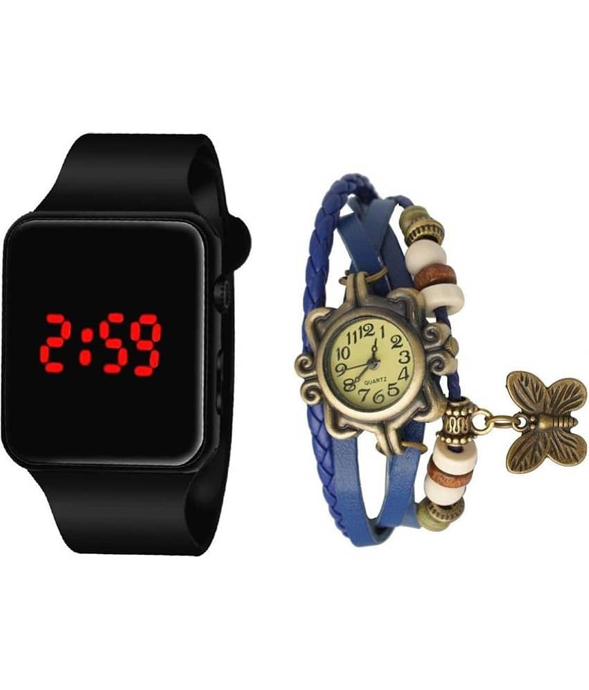 DECLASSE - Black Leather Analog-Digital Couple's Watch