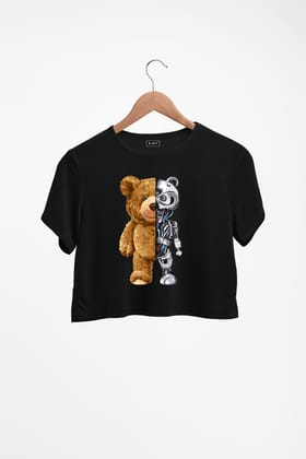 Robo Teddy Printed Crop Top-Black / L