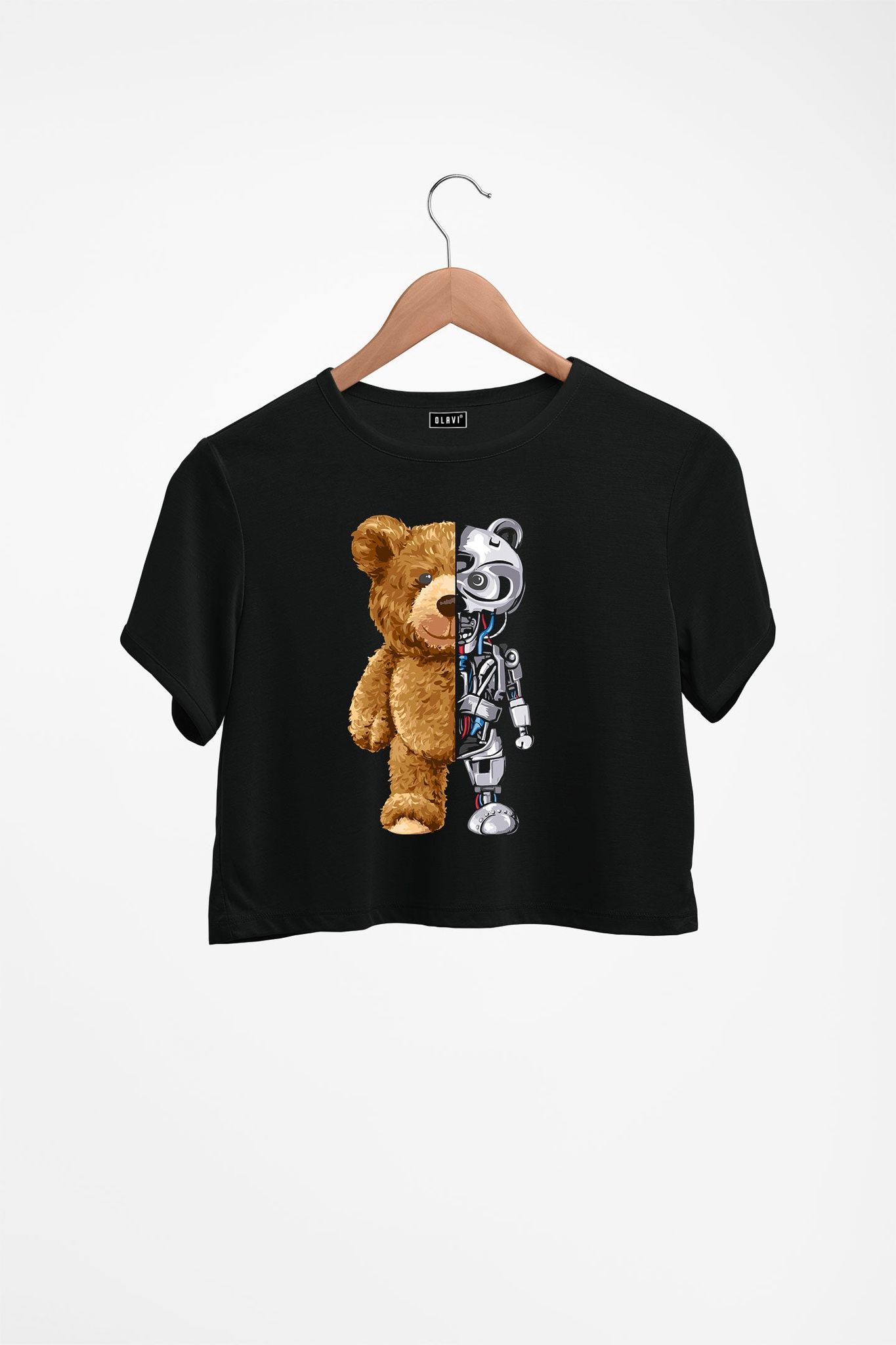 Robo Teddy Printed Crop Top-Black / L