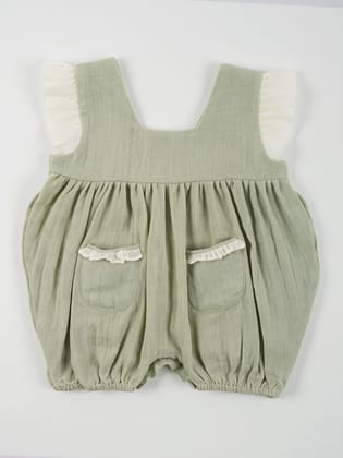 Double Cotton Green Frill Onesie-0-3 months / Green