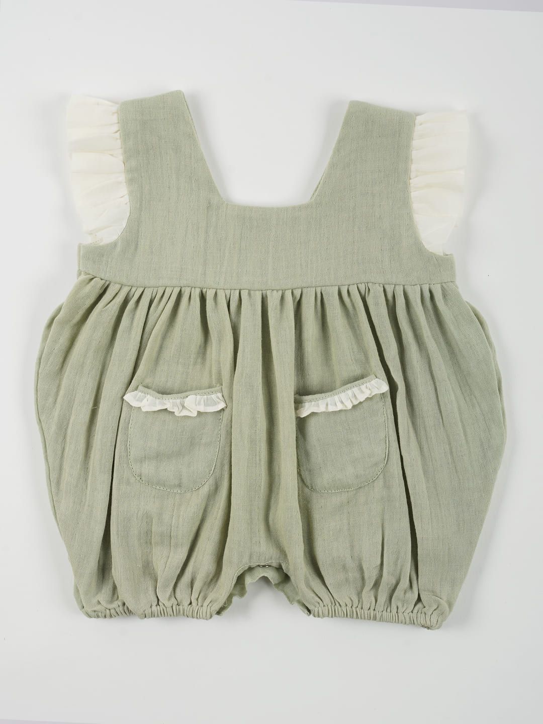 Double Cotton Green Frill Onesie-0-3 months / Green
