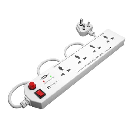 Portronics Power Plate 4 with 4 Power Sockets1 USB Port Power Converter (White)