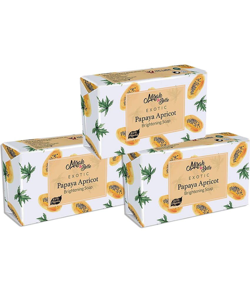 Mirah Belle - Organic Papaya Apricot Brightening Soap 125gm (Pack of 3) - For Tanned & Fatigued Skin- Handmade Soap 375gm