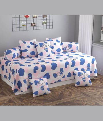 Apala Microfibre Abstract Diwan Set 8 Pcs - Blue