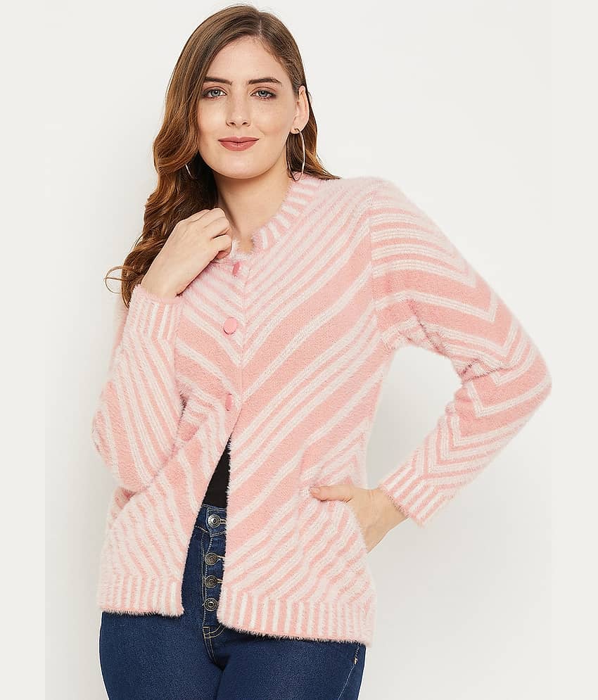 zigo Woollen Round Neck Women's Buttoned Cardigans - Peach (Pack of 1)