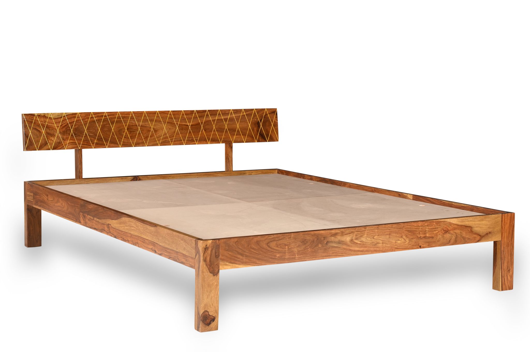Wakeup India Sheesham Without Storage Bed | 3 Year Warranty | Acota Sheesham Solid Wood Bed Queen Size | Rosewood Bedroom Cot ( Size-78x60 inch , Light honey Finish Colour, DIY Assembly )