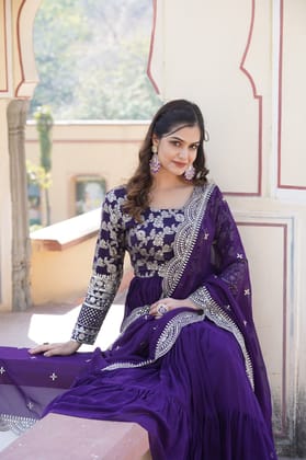 GOWN-DUPATTA COLLECTIONS Viscose Dyable Jacquard With Sequins Embroidered Work Faux Blooming Dupatta-M