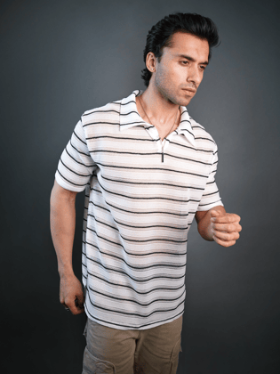 ARTISAN STRIPE POLO T-SHIRT-Small / Ivory / ARTISAN STRIPE POLO T-SHIRT