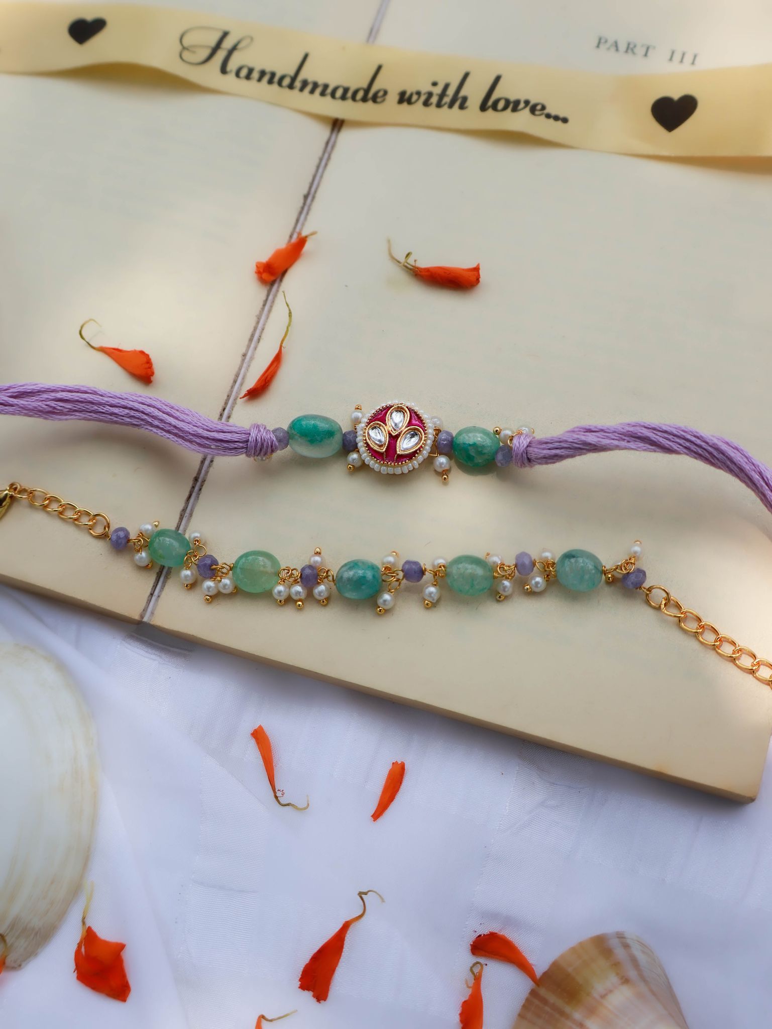 Iklavya Meenakari Lavender Rakhi Lumba Set-Mint