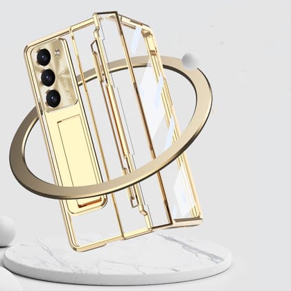 Gold Electroplated Premium Transparent Glass Cover (with Front Glass and Hinge protection)-Samsung Galaxy Z Fold 4