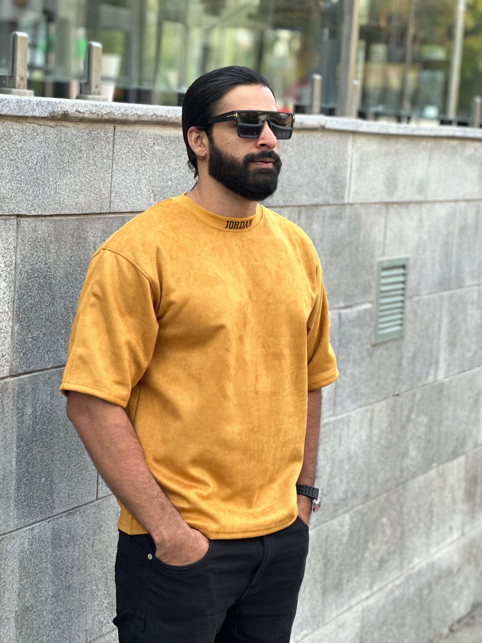 Yellow Drop Shoulder T-shirt-M