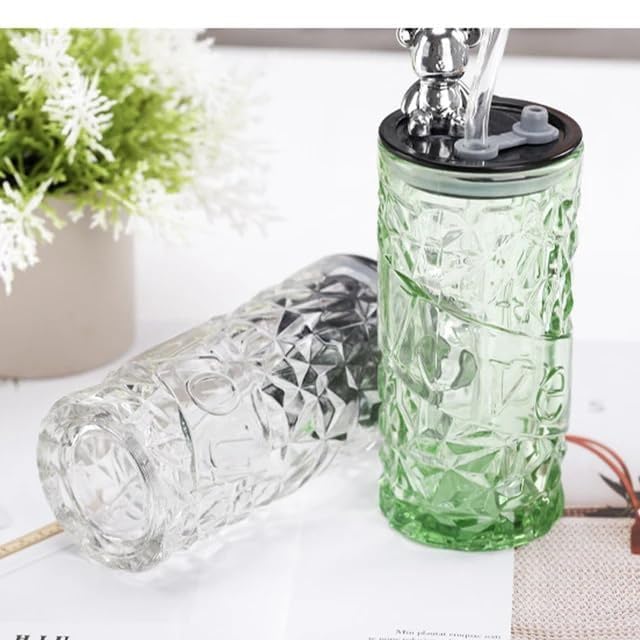 Sipper Glass with Lid and Straw 380 ML Unique and Morden Design Leakproof Tumbler Travel Mug for Juise,Smoothies,Smoothies Cold and Hot Drinking Cups Multi Colour [Pack of 1]