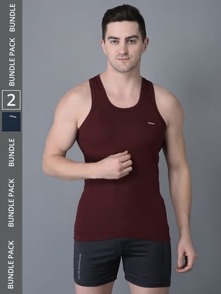 Men's Assorted Pack of 2 Solid Combed Cotton Shrinkless Vest