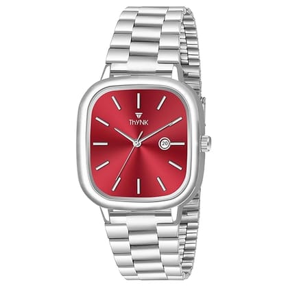 Thynk Red Trendy Women's Analog Watch with Red Dial & Stainless Steel Strap | Elegant Square Case Wristwatch with Date Display Thynk Red Trendy Women's Analog Watch with Red Dial & Stainless Steel Strap | Elegant Square Case Wristwatch with Date Display