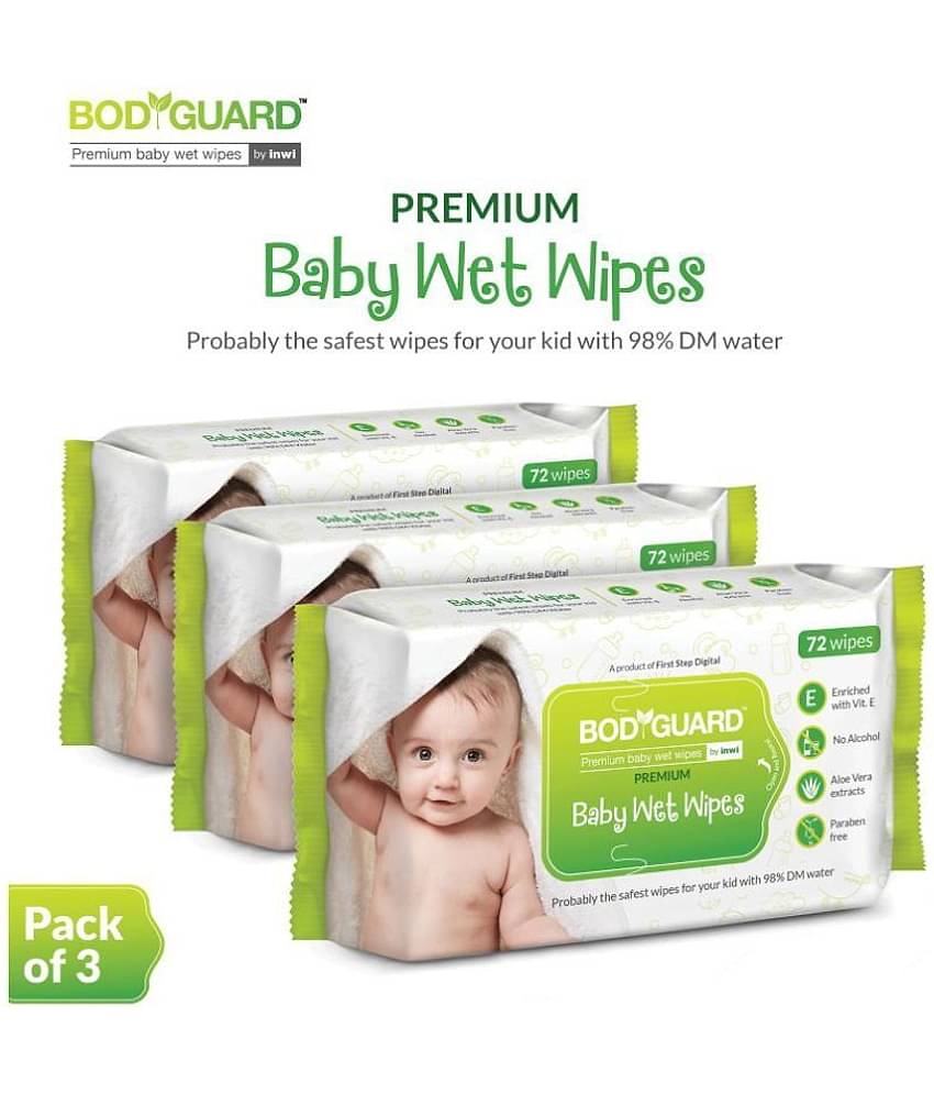 Bodyguard Baby Wet Wipes - (3 Packs, 72 Wipes per Pack)