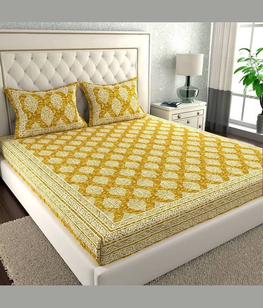 COZYKO Cotton 1 Double Bedsheet with 2 Pillow Covers ( Mustard )