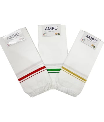 AMRO Beautility Needs - Cotton White Striped Bath Towel ( 75x150 ) cm Below 300 -GSM ( Pack of 3 )