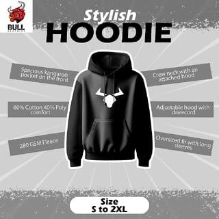 Bull Clothing Mid Logo Oversized Black for Men  Premium Cotton Comfort  Streetwear Style (S)