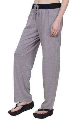 Grey Solid Pyjama with Black Waistband-L / Grey