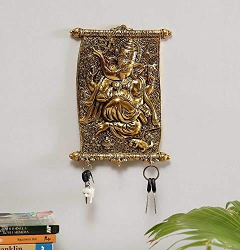 DreamKraft Aluminium Calendar Ganeshaji Key Holder Decorative for Wall (Golden)