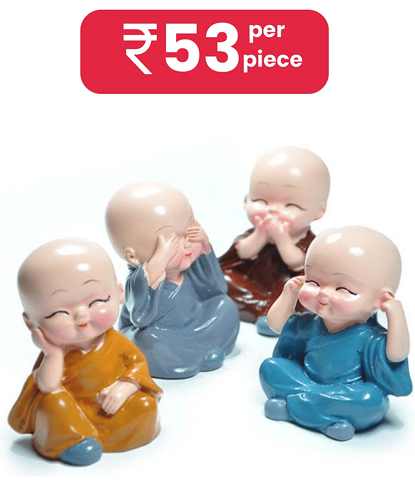 KDM Monk Resin Buddha Idol 6 x 6 cms (Pack of 4)