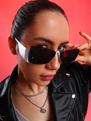 The Abstract Rectangular Sunglasses - Chalk White-Sunglass