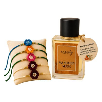 Rareity Mandarin Musk Eau De Parfum with Handmade2 Rakhi Gift Combo | Premium Raksha Bandhan Gift Set for Brother & Sister | Long Lasting Perfume | Ready-to-Gift Box