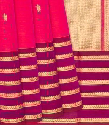 Hot Pink Handloom Silk Cotton Saree With Annam Buttas-Hot Pink-Hot Pink