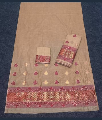 ISARA Cotton Solid Mekhela Chador With Unstitched Blouse Piece ( Bronze )