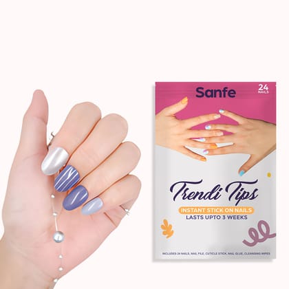 Sanfe Instant Stick On Nails - Purple Chrome -24 Pcs