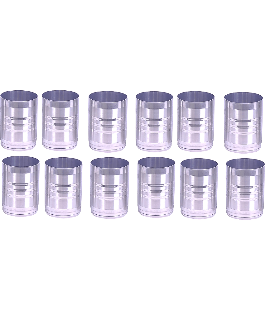 Dynore Round shape glass Printed Stainless Steel Dinner Set ( Pack of 12 ) Silver