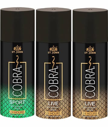 ST.JOHN Cobra Live 150ml*2 & Sport 150ml Deodorant Spray for Men (450ml) - Pack of 3