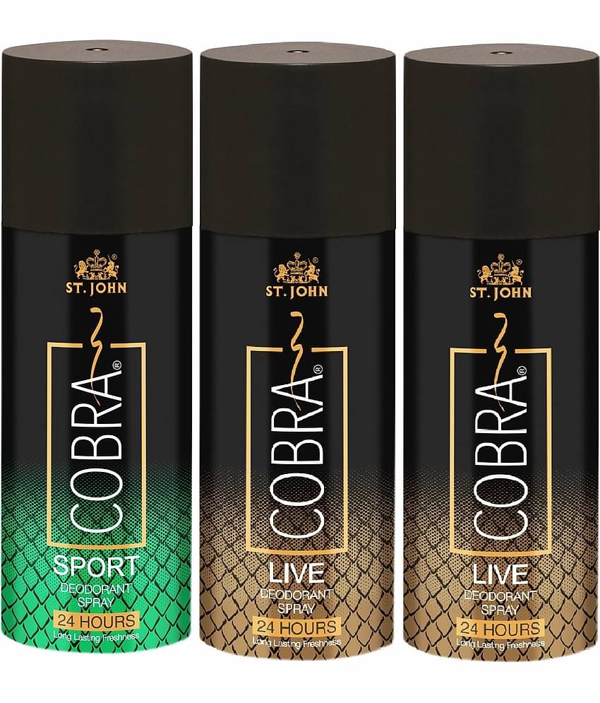 ST.JOHN Cobra Live 150ml*2 & Sport 150ml Deodorant Spray for Men (450ml) - Pack of 3