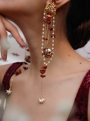 Reyhna Navrattan Long Boho Earrings-Red
