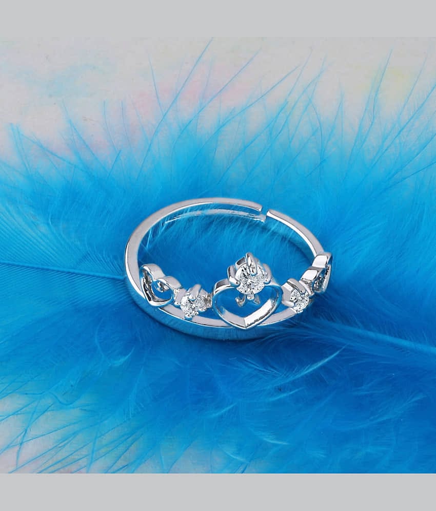 Silver Plated Stylish Solitaire Adjustable Ring For women Girls